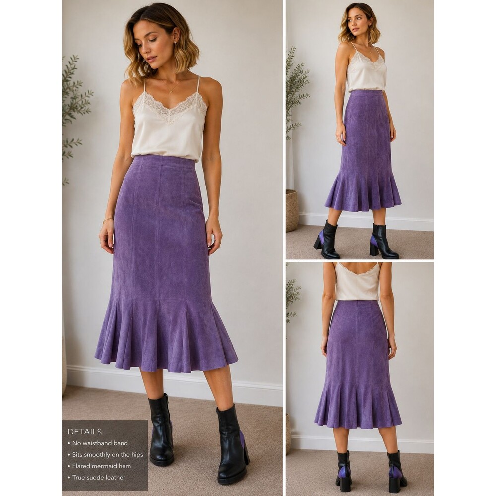 Vintage Y2K Ideology Purple Suede Leather Mermaid Skirt Size 4 NWT
